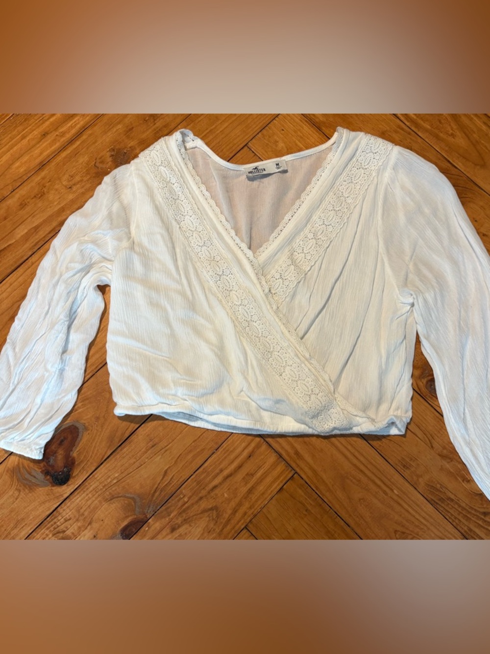Hollister Women's Cream Lace-Trim Wrap Blouse